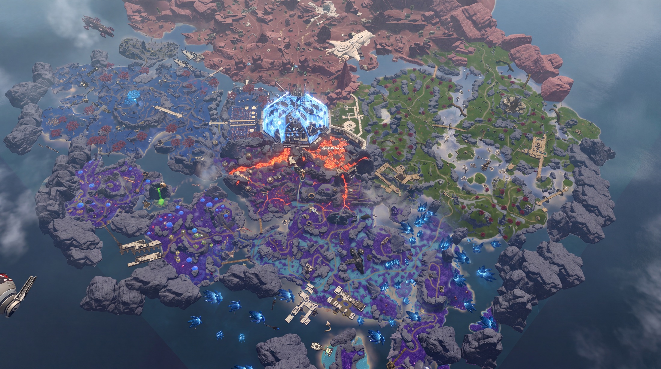 An aerial view of the Planet-X game world